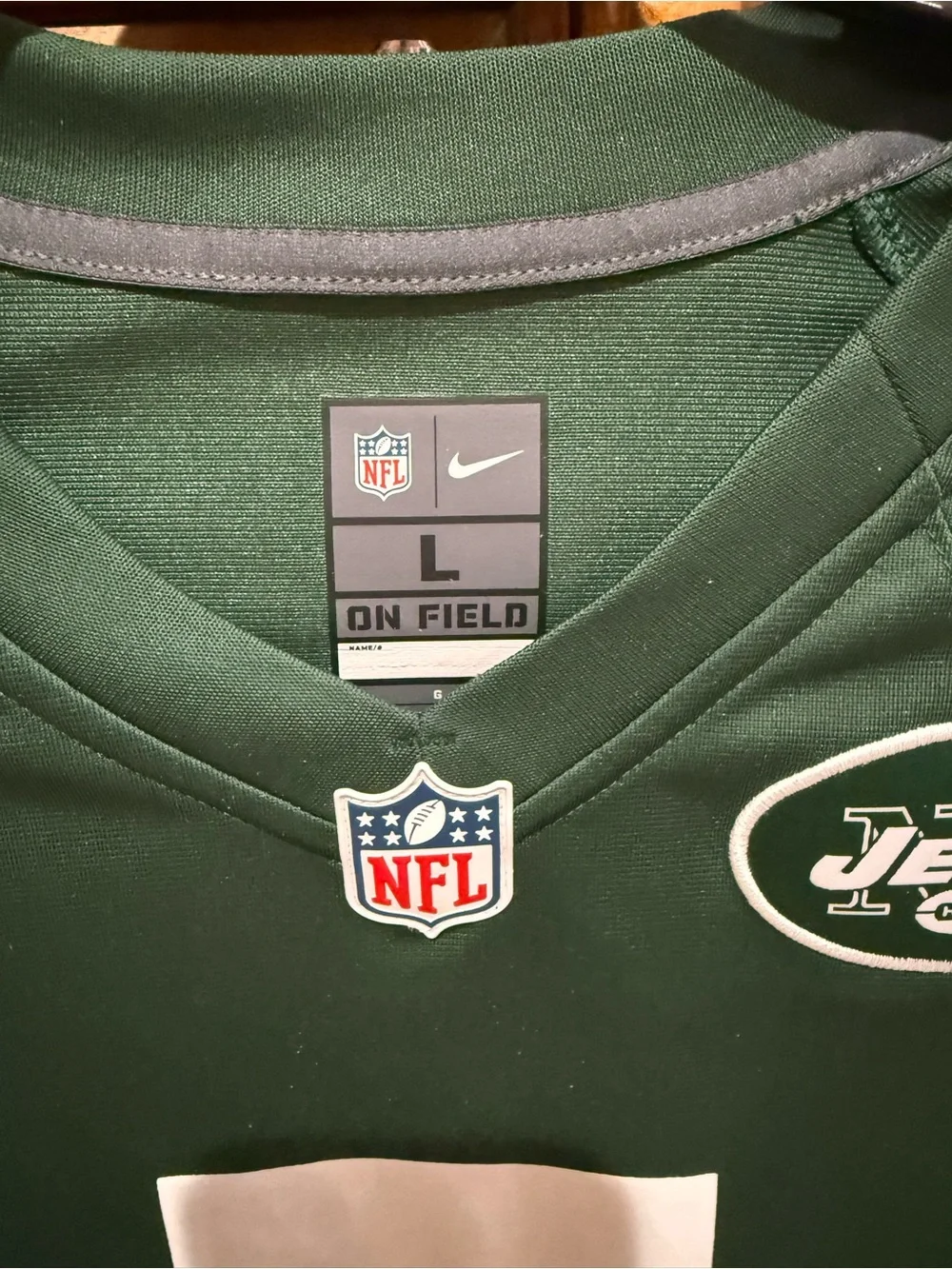 Nike-NY Jets Jersey #5, Size Large Man Authentic NFL On Field Label.